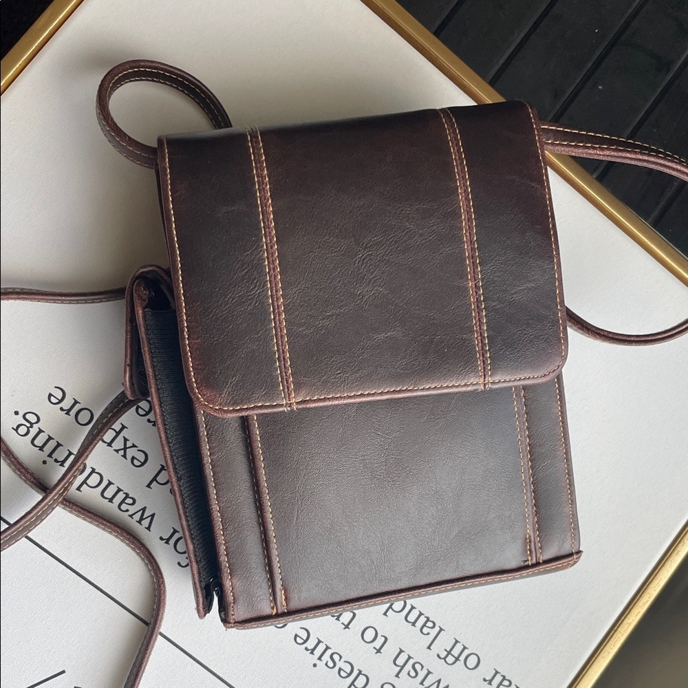 Guang Tong Brown Leather Crossbody Bag  New without tags